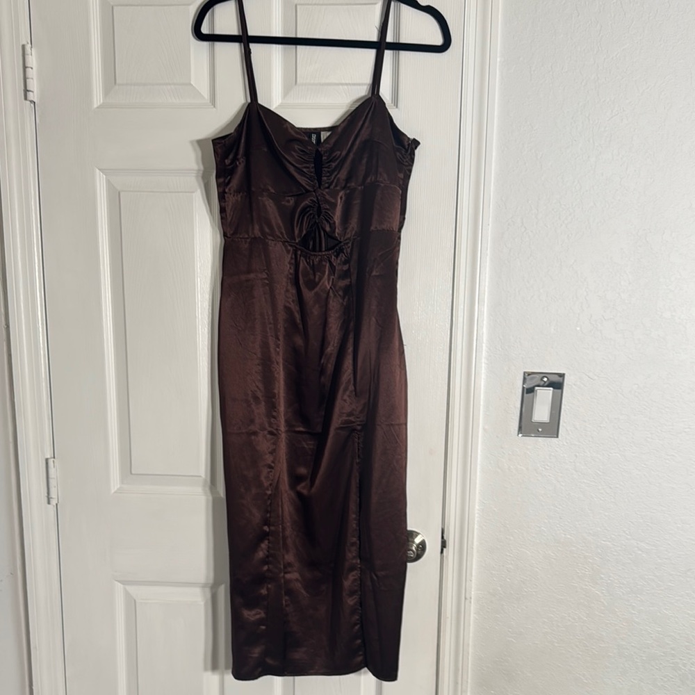 Divided Brown Spaghetti Strap Sheath Maxi Dress